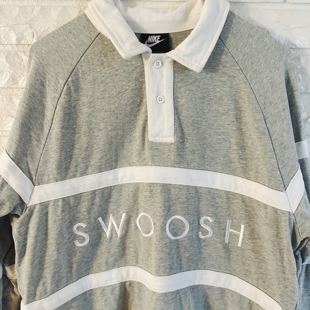 Nike Light Gray and White Swoosh Rugby Polo - Picture 5 of 10